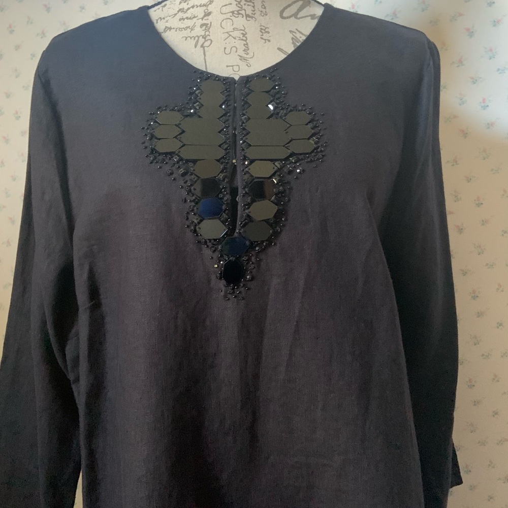 Donna Karan New York Linen Jewel Embellished Tunic - Picture 3 of 12